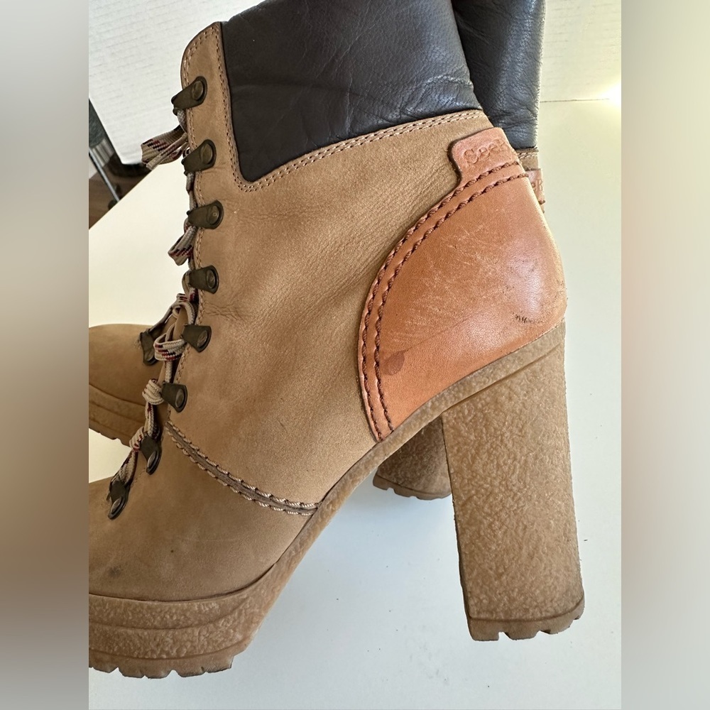 See by Chloe Eileen Tan Lace Up Block Heel Logger Style Boots Size 39 - Picture 4 of 11